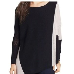 Velvet By Graham & Spencer Black Beige Asymmetrical Cashmere Sweater size Small